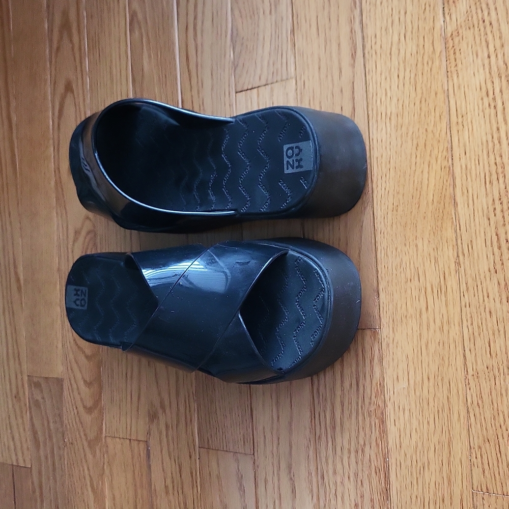 Black platform slides size 8